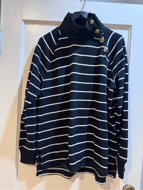 J. Crew Black and White Striped Knit Top with Label Detail